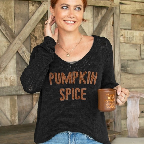 Wooden Ships Black w/ Orange “Pumpkin Spice” V-Neck Sweater - S/M (US 6-8) - Picture 1 of 8